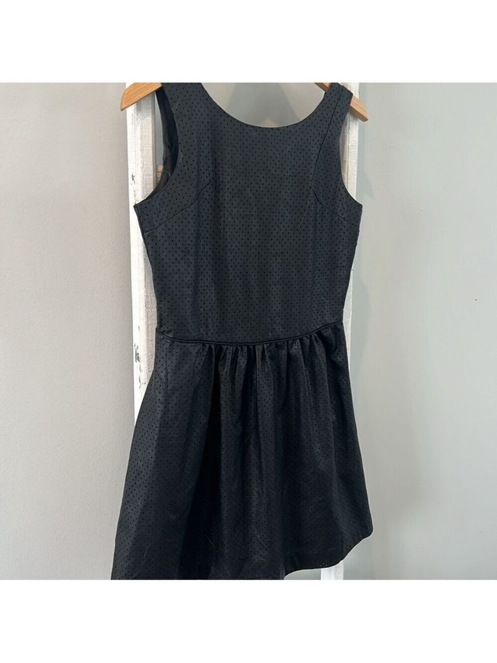 Renvy black vegan leather perforated lined aline zipped back skater dress Med